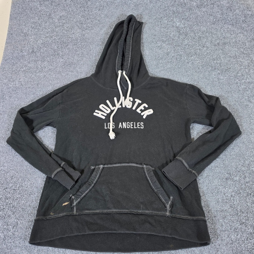 2000s Hollister Los Angeles Graphic Pullover Hoodie Black Size Large Distressed